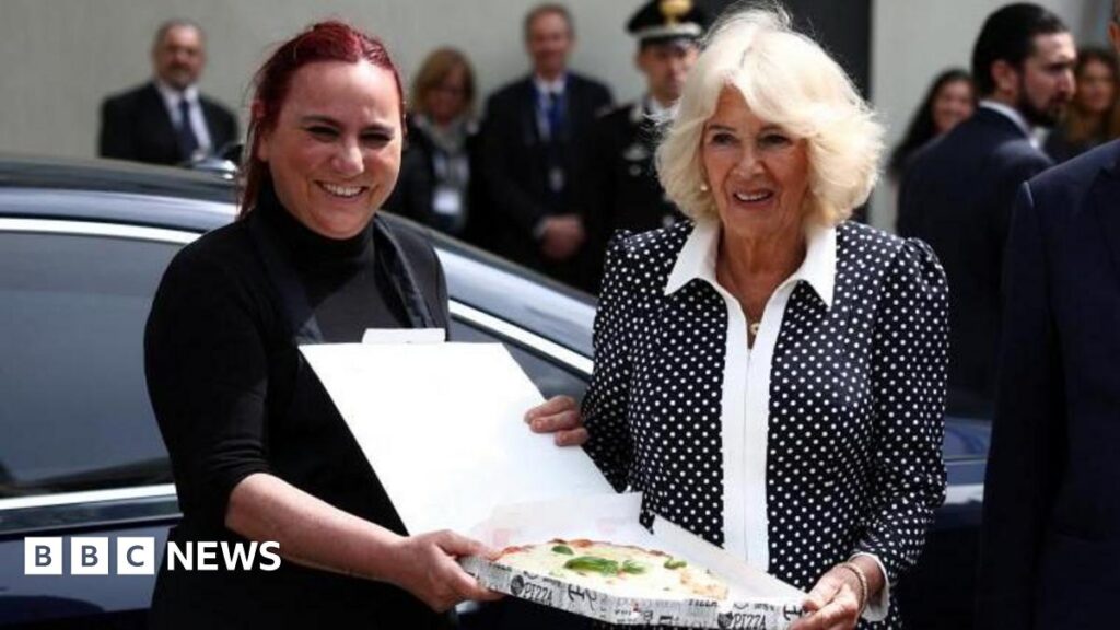 Queen given pizza in Rome to mark 20th wedding anniversary to King Charles Queen given pizza in Rome to mark 20th wedding anniversary to King Charles